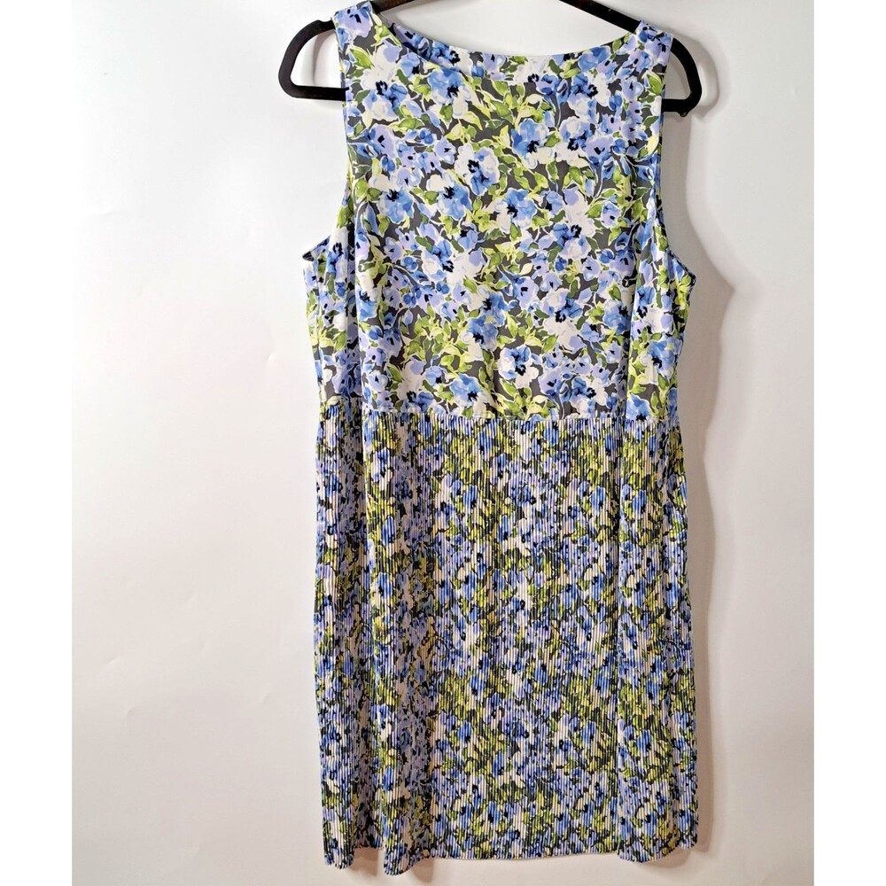 J Jill Dress Women's Blue White Floral Sleeveless Pleated Dress Size Large